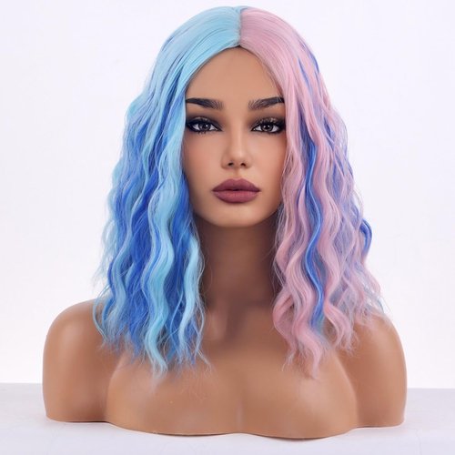 MAGQOO Rainbow Wig for Women Girls Colored Wig Short Curly Wavy Multi-color Wig Synthetic Heat Resistant Halloween Cosplay Costume Wig