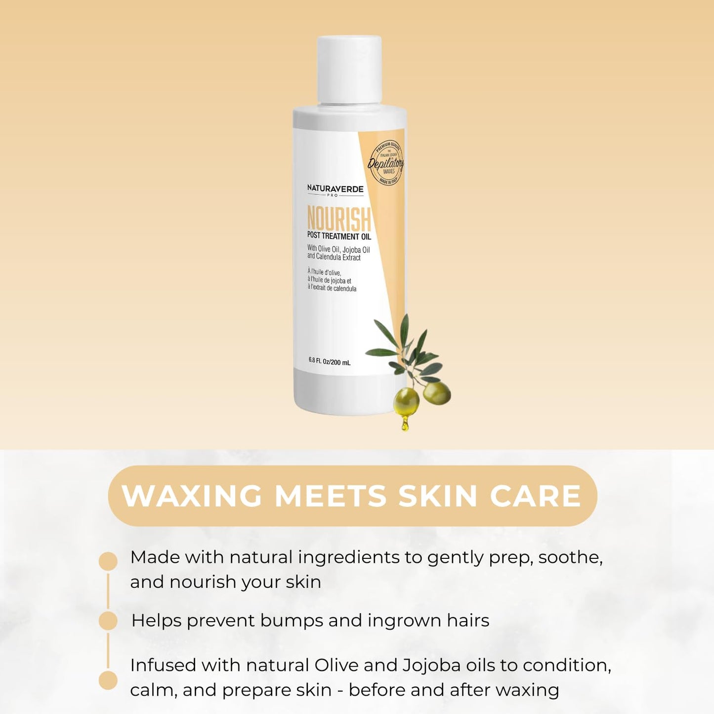 NaturaverdePro Nourish Face and Body After Wax Oil, Calendula, Olive and Jojoba Oil Pre and Post Wax Care, Hydrating Redness Relieving Skin Care - 6.8 oz