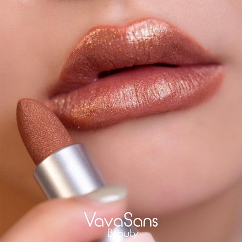 VavaSans Vegan Glitter Lipstick Mermaid Shimmer Metallic Sparkling Nude Brown Shade Long Lasting Waterproof Non-Sticky Formula Diamond Shiny Highly Pigmented Lip Stick for Women