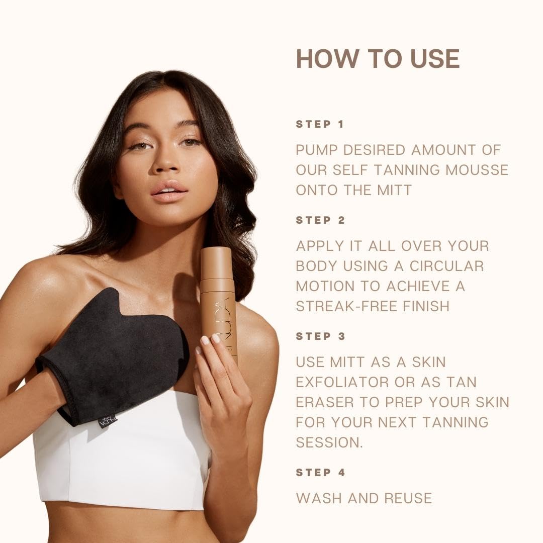Nuda Self Tanning Mousse - Lightweight Sunless Tanning Lotion | Cruelty-Free Bronzing Mousse for Dark Skin (Includes Mitt)