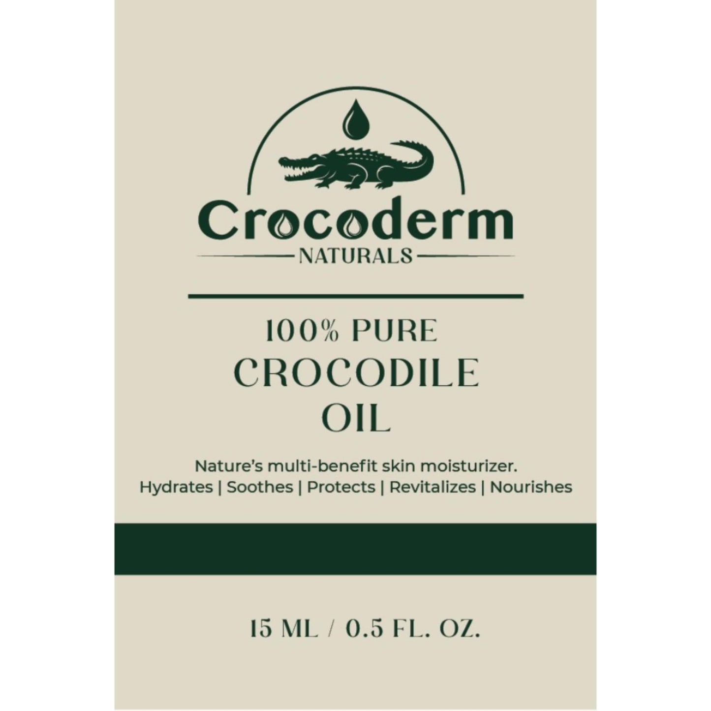Crocoderm Pure Crocodile Oil – Fast Absorbing Skin Moisturizer for Face & Body – 100% Single Ingredient – Lightweight, Non-Greasy Hydration (15mL)