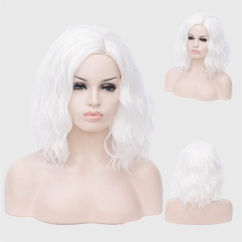 Cying Lin Short Bob Wavy Curly Wig White Wig For Women Cosplay Halloween Wigs Heat Resistant Bob Party Wig Include Wig Cap (White)