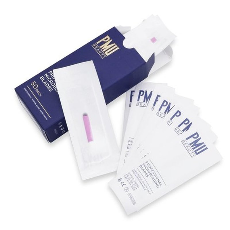 50Pcs Professional Microlading Needles 12 Pins Curved Flat with 0.18mm Diameter Disposable Manual Eyebrow Blades Permanent Makeup Supplies Microblading Kits