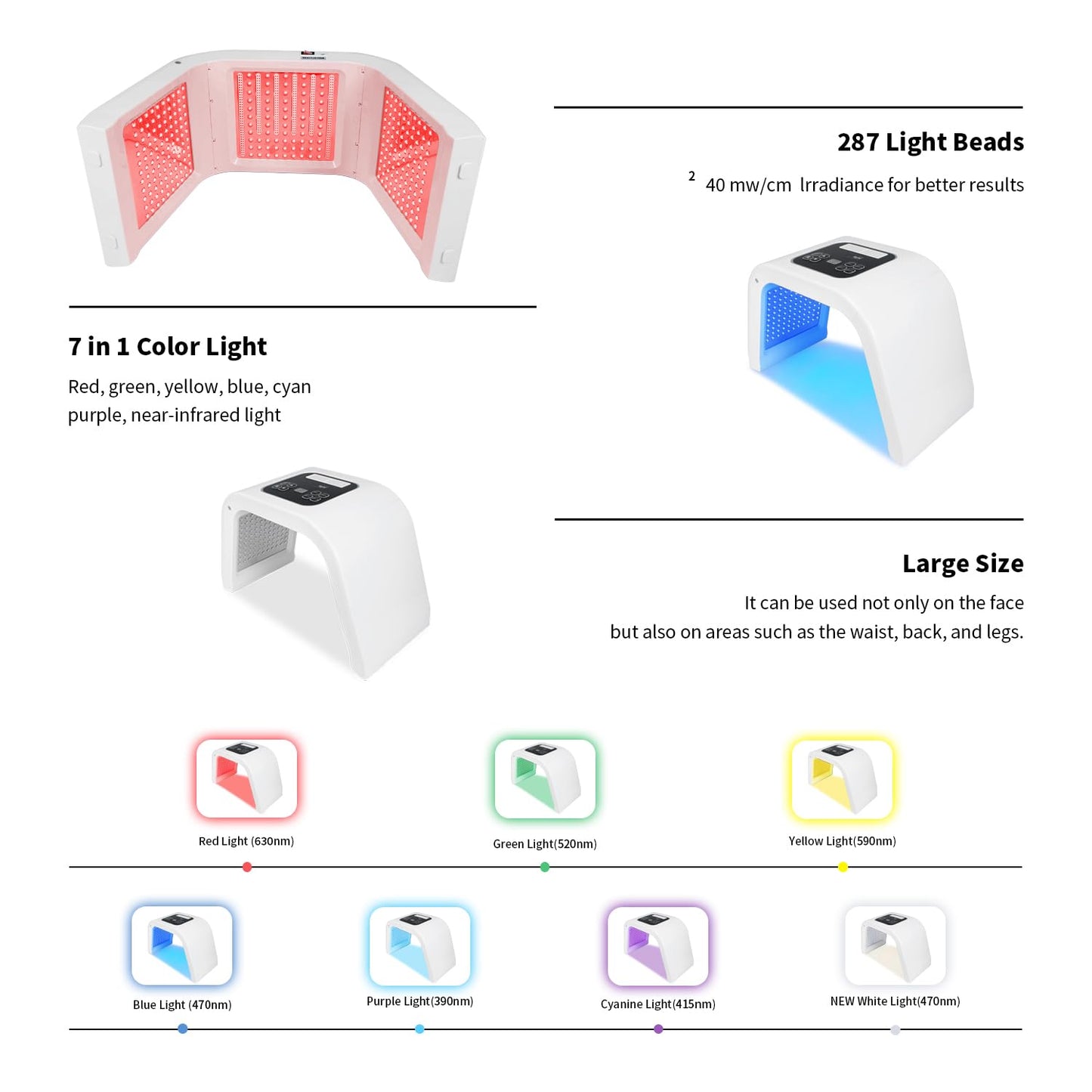 LED-Face-Red-Light-Therapy-Mask,7 Color LED Mask Light Therapy Equipment,Home Skin Care Beauty Equipment for Facial, Neck & Body Use (Square)