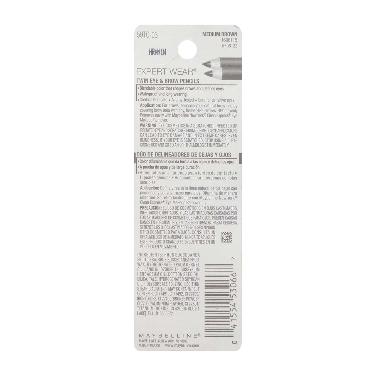 Maybelline Expert Eyes Twin Brow & Eye Pencil, Dark Brown [102], 0.06 oz (Pack of 6)