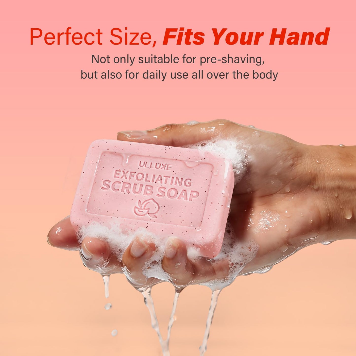 Body Scrub Soap Bar, Peach Exfoliating Bar Soap for Bikini Area Underarm & Bumpy Skin, Pre-Shave Softening Bar Soaps with BHA Salicylic Acid & Moisturizing Shea Butter, All Skin Types, 3.53 oz Each