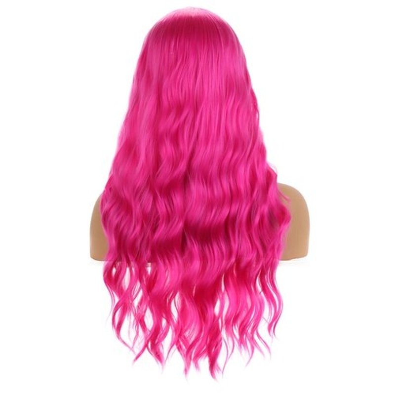MAGQOO Hot Pink Wig Magenta Wig Long Curly Wavy Pink Wigs for Women Girls Middle Part Heat Resistant Hight Density Synthetic Wigs (Hot Pink)