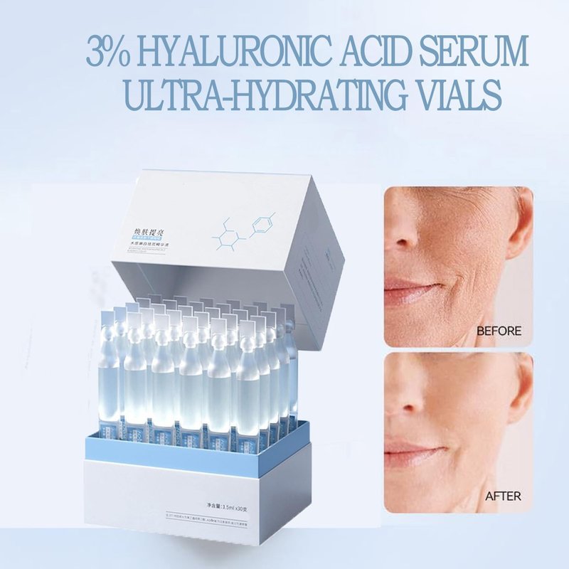 3% Hyaluronic Acid Serum Vials – Ultra Hydrating Face Serum with Hyaluronic Acid, Single-Use Moisturizing Tubes for Dry & Dehydrated Skin (30 PCS)