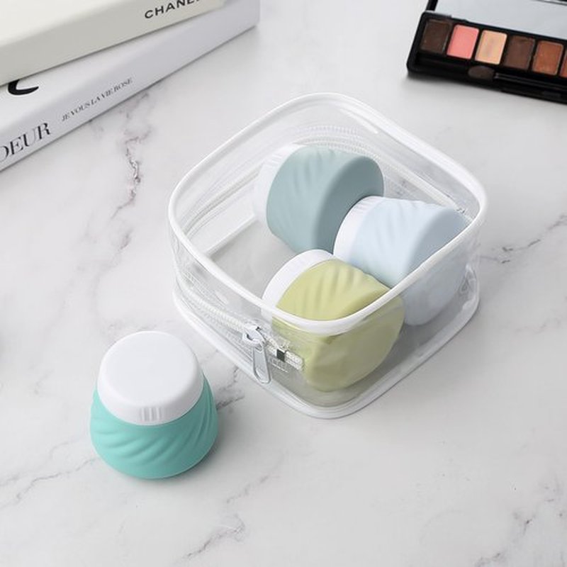 Gemice TSA Approved Travel Containers for Toiletries, BPA-Free Silicone Travel Cream Jars with Clear Bag, Leak-proof Travel Essentials Toiletries Containers for Cosmetic Face Body Hand Cream (4 Pack)