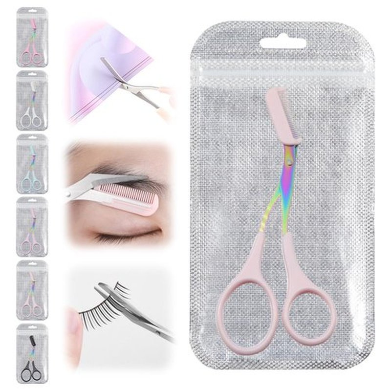 Eyebrow Trimmer Scissor, 2024 New Non-Slip Eyebrow Scissors with Comb, Eyebrow Trimmer for Women Men, Eye Brow Razors Eyebrow Cutter Eye Brow Shaper Trimming Scissors Makeup Tool (Pink)