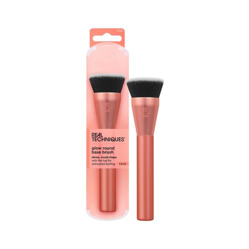 Real Techniques Glow Round Base Makeup Brush, For Liquid & Cream Makeup, Flat Top Foundation Brush For Blending & Building Up Coverage, Dense Bristles, Stocking Stuffer, Cruelty Free, 1 Count