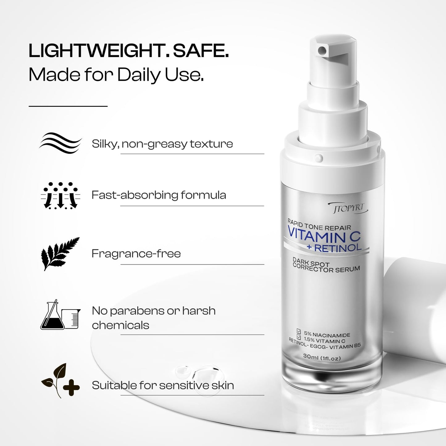 Jtopyrt Dark Spot Corrector Serum: Retinol & Vitamin C Complex for Hyperpigmentation & Acne Scars for Men & Women - 1.7oz