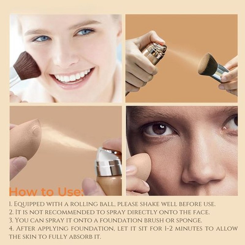 Silk Airbrush Foundation Spray with Buffing Brush, Buildable Coverage, Long Lasting Waterproof, Medium, Airbrush Makeup Foundation for Smooth Radiant Skin, Concealer (Medium, 2.28 Fl Oz)