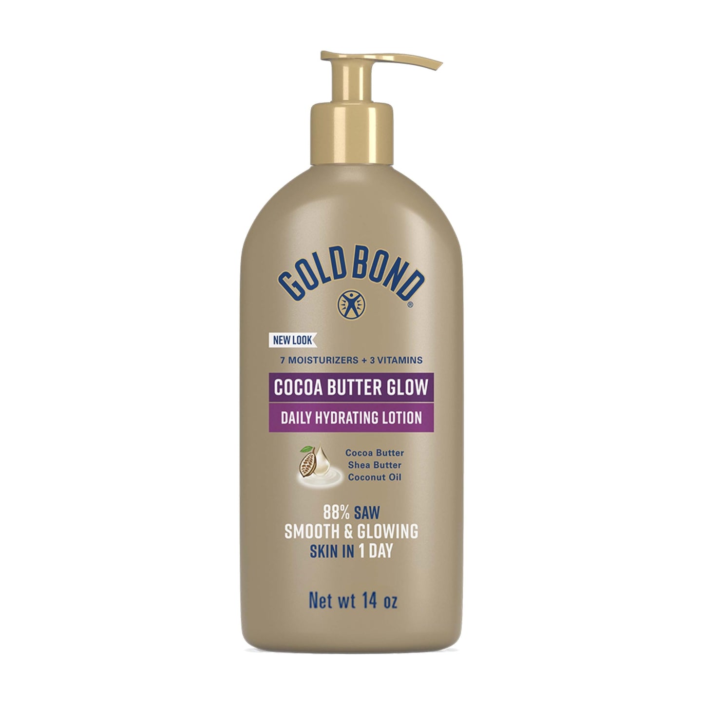 Gold Bond Cocoa Butter Glow Daily Hydrating Lotion with Shea Butter, Cocoa Butter & Coconut Oil, Exfoliating Moisturizer for Dry Skin, 14 oz.