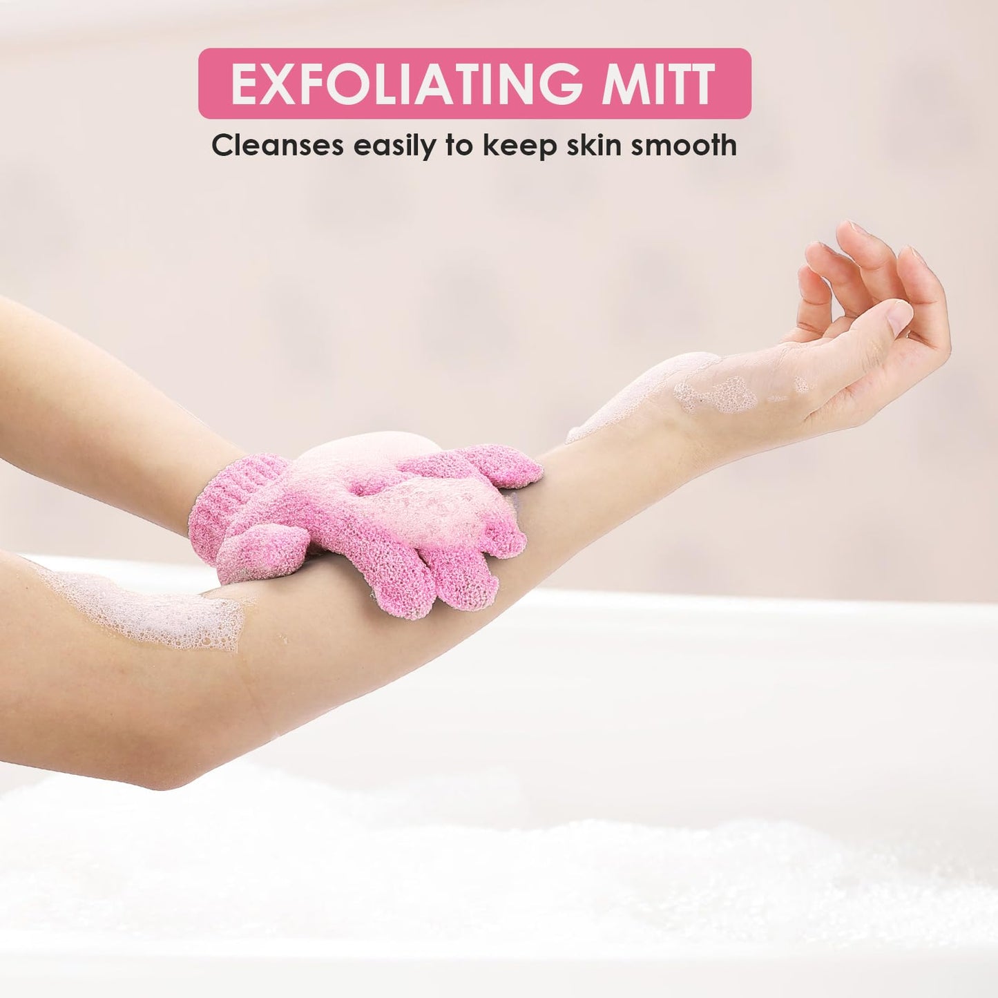 Sibba 2Pcs Exfoliating Wash Gloves Dual Texture Bath Gloves for Shower Body Scrub Exfoliating Mitt Dead Skin Remover Exfoliator Mitten Natural Body Loofah Washcloth (2pcs Pink)