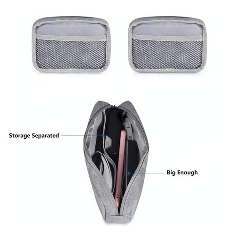 ERCRYSTO Universal Electronics/Accessories Soft Carrying Case Bag, Durable & Light-Weight,Suitable for Out-Going, Business, Travel and Cosmetics Kit (Small+Big-Gray)