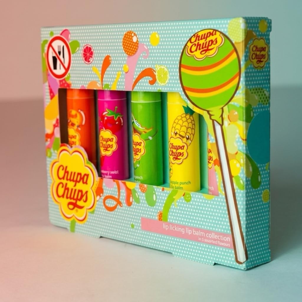 Chupa Chups Lip Balm Collection, 5 Assorted Fruit Flavors, Lip Licking Lip Balms Gift Set