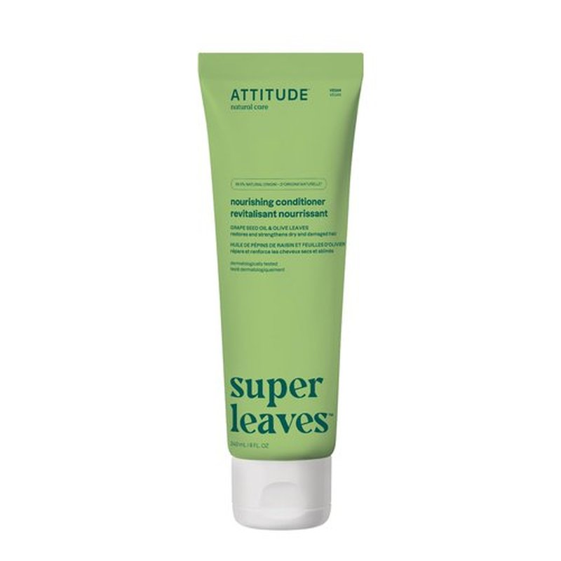 ATTITUDE Nourishing Hair Conditioner, For Dry and Damaged Hair, Naturally Derived Ingredients, Vegan Detangler, Dermatologically Tested, Grapeseed Oil and Olive Leaves, 8 Fl Oz