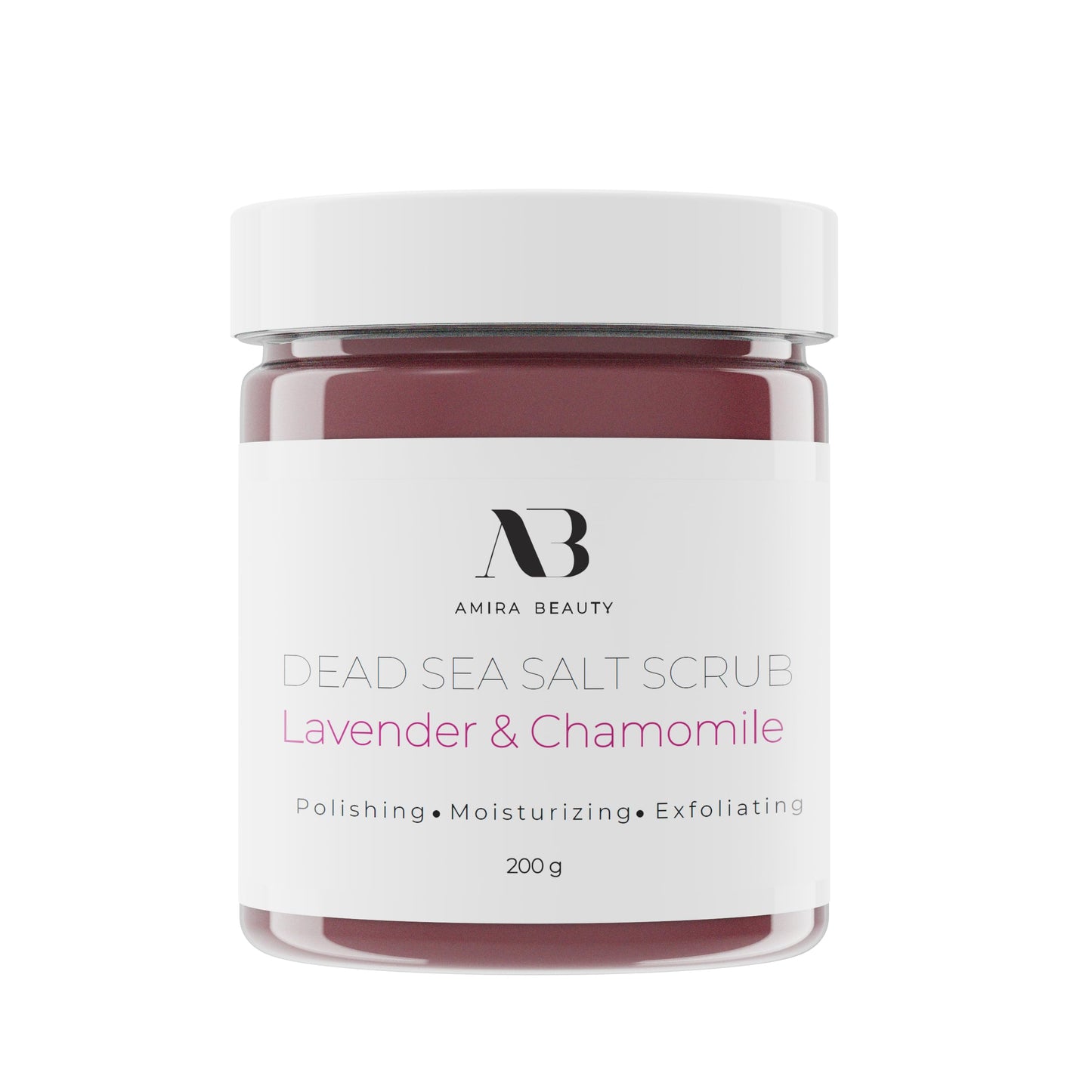 Amira Beauty Dead Sea Salt Body Scrub | Lavender & Chamomile | Foaming Shower Scrub with Organic Essential Oils | Exfoliates and Moisturizes Skin | 7 OZ