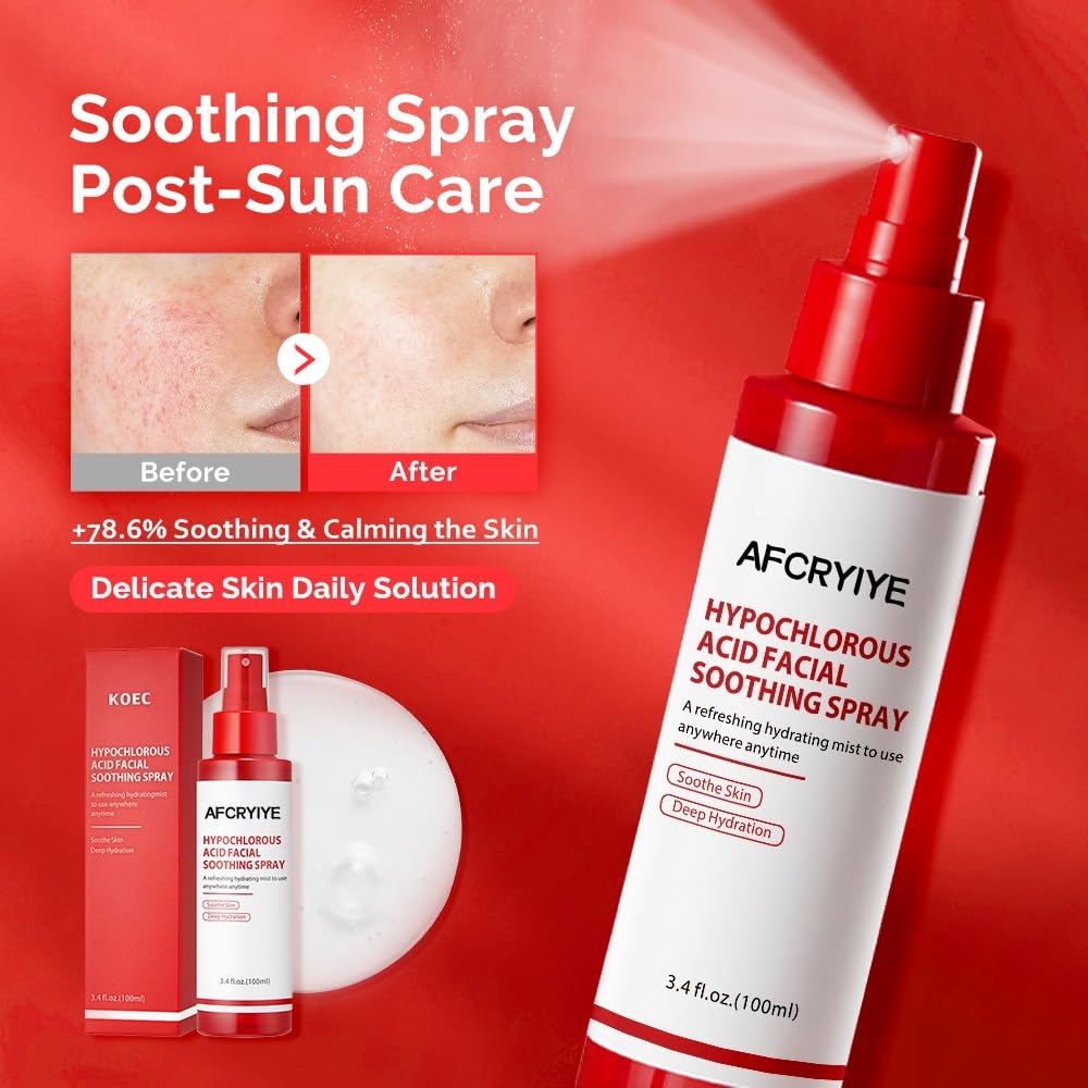 AFCRYIYE Hypochlorous Acid Facial Spray - Soothing Calming Mist for Sensitive, Delicate & Acne-Prone Skin | Daily Use, Post-Sun Care, Korean Skincare Formula | 3.4 Fl Oz