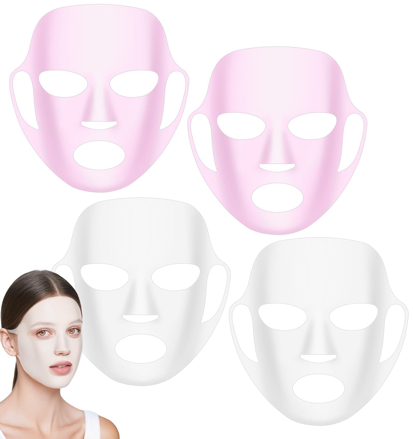 ValueBargain 3Pcs Silicone Facemask Holder Reusable, Silicone Face Mask Holder Firming Facemask Holders for Sheet Masks, Wet Locking Avoid Evaporation Skincare Beauty Tool Pink Gold White