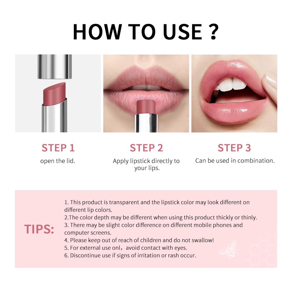 DEERELF Honey Noir Lipstick,Nourishing Honey Noir Lipgloss, Pink Lip Tint,Deep Moisturizing Black Cherry Tint Lip Balm,Hydrating Lipgloss for All Skin Tones（pink）