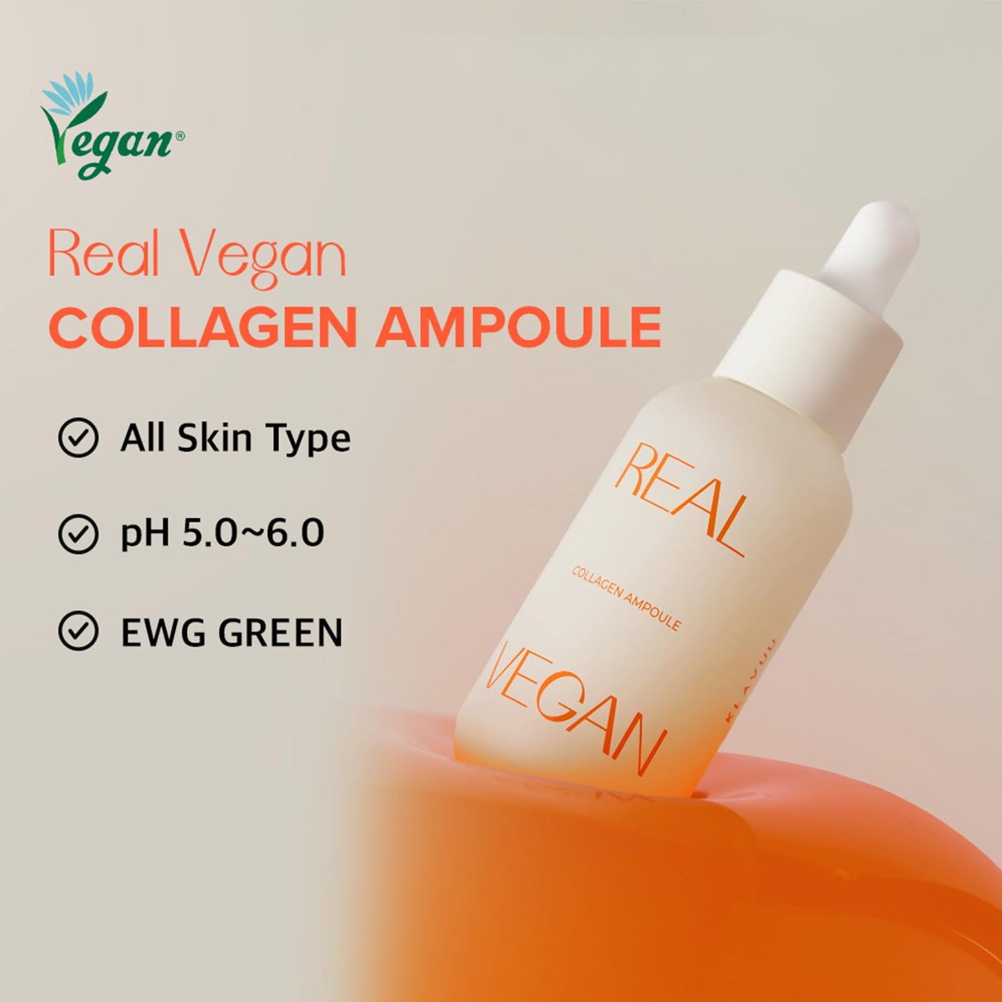 KLAVUU Real Vegan Collagen Ampoule - Enhances Skin Elasticity, Providing Deep Hydration to Dry Skin for a Radiant, Youthful Glow - 1.01 Fl oz