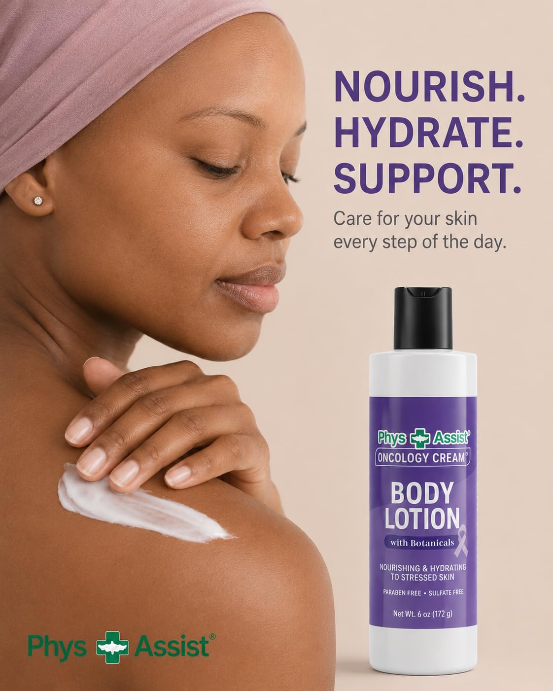 PhysAssist Oncology Cream Body Lotion with Botanicals – Hydrating Lotion for Dry, Sensitive and Stressed Skin – Lavender, Tea Tree, Peppermint & Calendula – 6 oz Bottle