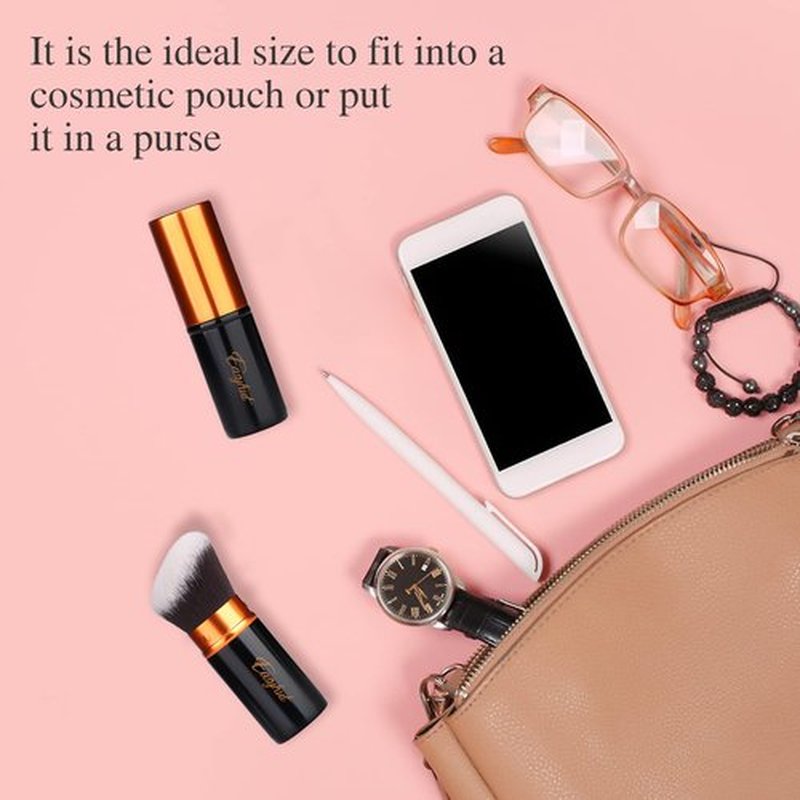 Retractable Kabuki Makeup Brushes 2 Pcs Foundation Blush Brushes Set Portable Powder Brushes with Flat and Angled Top for Liquid Cream Cosmetics Travel. (Orange black)