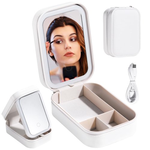 BS-MALL Travel Cosmetic Mirror Case LED Makeup Mirror Storage Case for Eyelash station Makeup Brushes Cosmetic Tools Pink On-the-go Makeup Needs (White)…