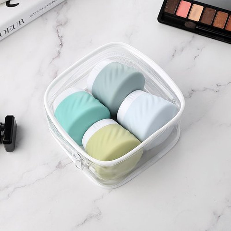 Gemice TSA Approved Travel Containers for Toiletries, BPA-Free Silicone Travel Cream Jars with Clear Bag, Leak-proof Travel Essentials Toiletries Containers for Cosmetic Face Body Hand Cream (4 Pack)