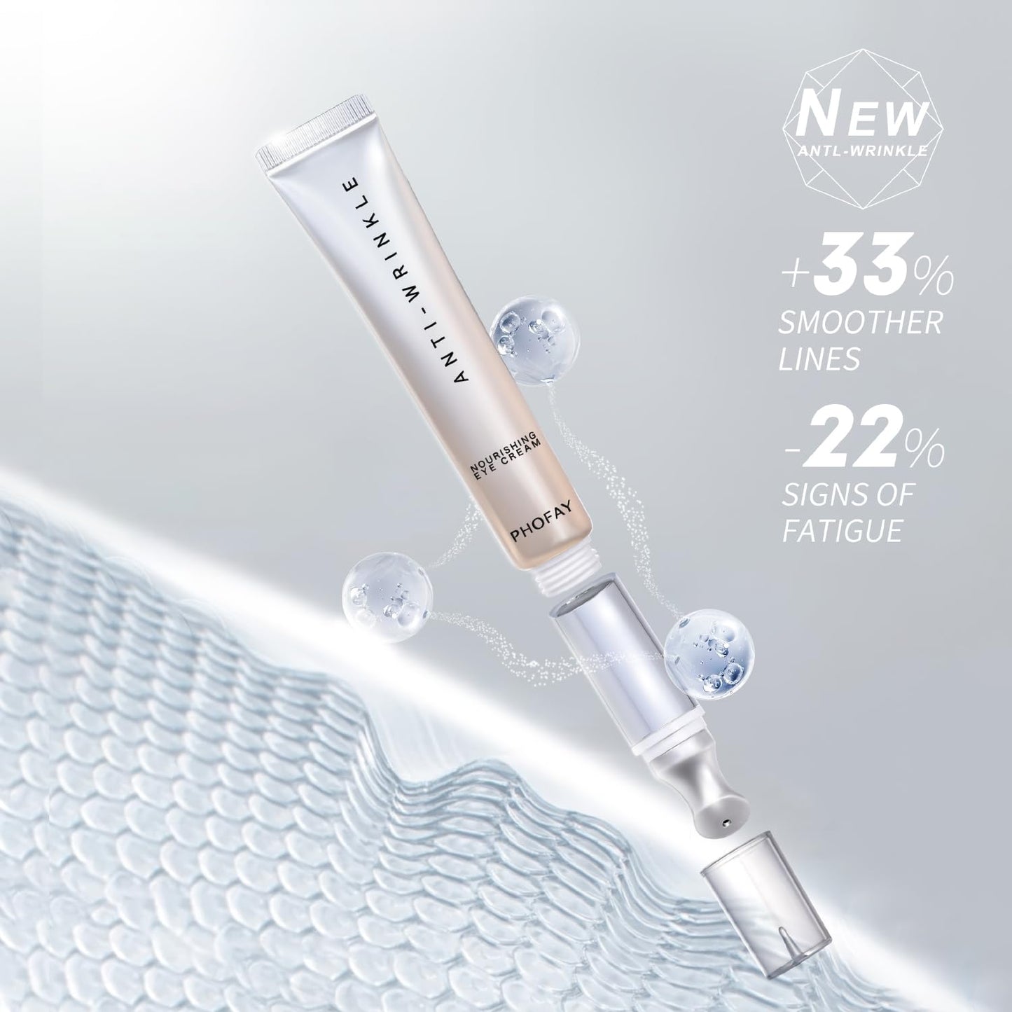 PHOFAY Anti-Wrinkle Moisturizing Eye Cream 14ml / 0.5 fl oz – Smart Sensor Electric Massager, Lightweight & Fragrance-Free Formula, Quick Absorption, Suitable for Sensitive Skin (S001)