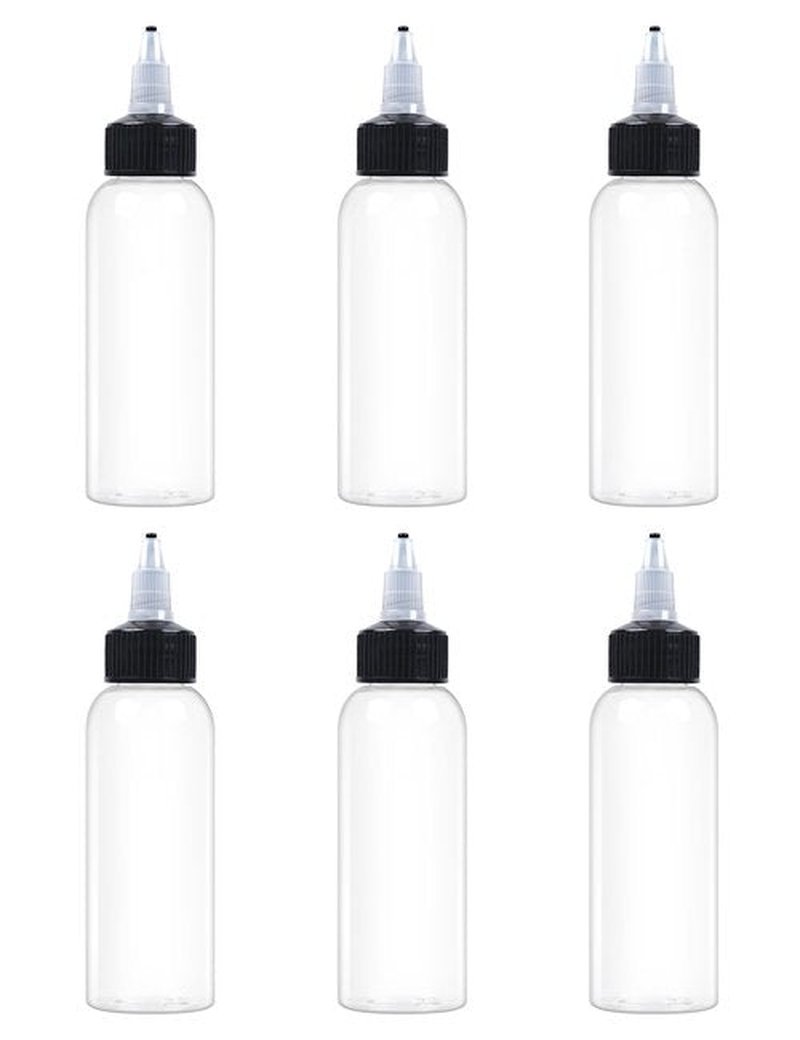 EOSAU 6 Pcs 2oz Plastic Squeeze Bottles with Twist Top Cap, 60ml Clear Dispensing Bottles, Empty Squirt Bottle for Liquids, Sauces, Arts, Crafts, Travel