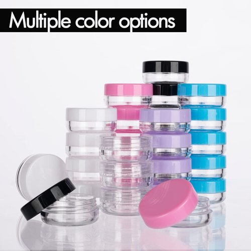 3 Gram Sample Containers with Lids, 25 Count Clear Sample Jars, Empty Lip Balm Containers, Mini Cosmetic Containers with Lids, Makeup Travel Containers with Labels, Mini Disposable Spatulas