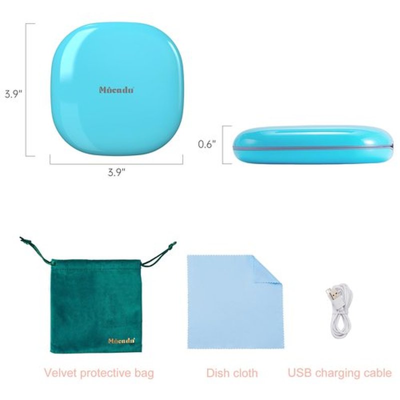 Mocado Compact LED Travel Makeup Mirror - 4 Inches 1X/10X Magnification Travel Mirror with Light Dimmable Double Sides Lighted USB Rechargeable Compact Mirror for Purse,Pocket,Travel(Blue)