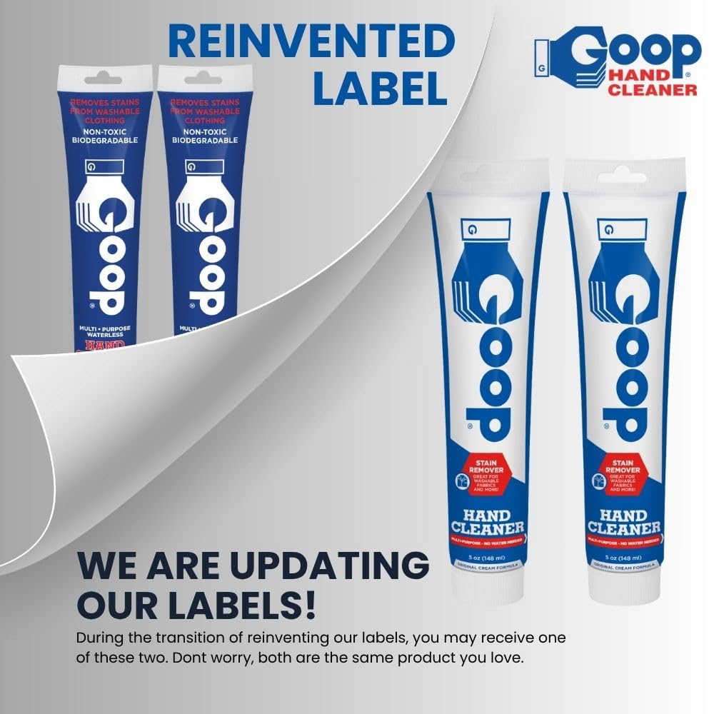 GOOP Original Multi-Purpose Waterless Hand Cleaner and Stain Remover - 5 oz Tube (Pack of 2)