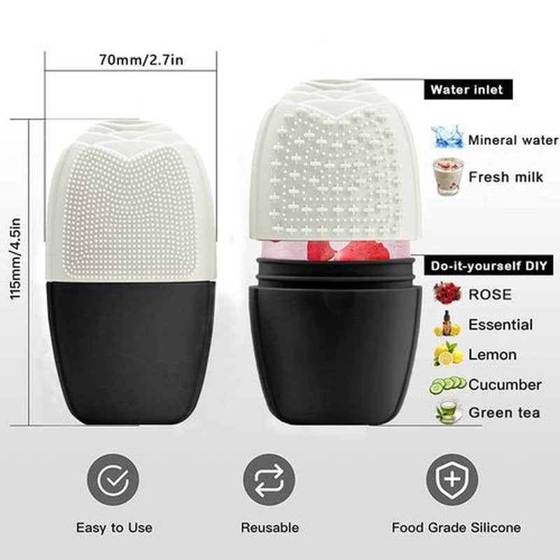 KOGITI Ice Mold for Face, Ice Roller for Face & Eye, Beauty Facial Ice Rollers Ice Holder Mold Face Puffiness Relief Massage Skin Care Tools, Ice Facial Cube (Brush-Black White)