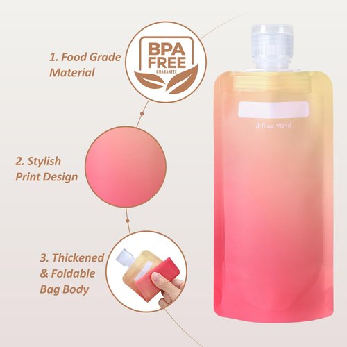 PACKISM Travel Bottles for Toiletries - 24 Pack Leak Proof 3oz TSA Approved Travel Pouches, Stand Up, Slim & Lightweight Design, Space Saving, Pack More Shampoo Conditioner Lotion Body Wash