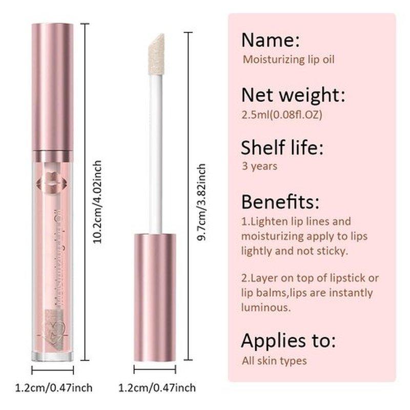 JUAAZIN Hydrating Lip Glow Oil, Nourishing Tinted Lip Oil For A High-shine Finish,Crystal ClearLong Lasting Nourishing Non-sticky