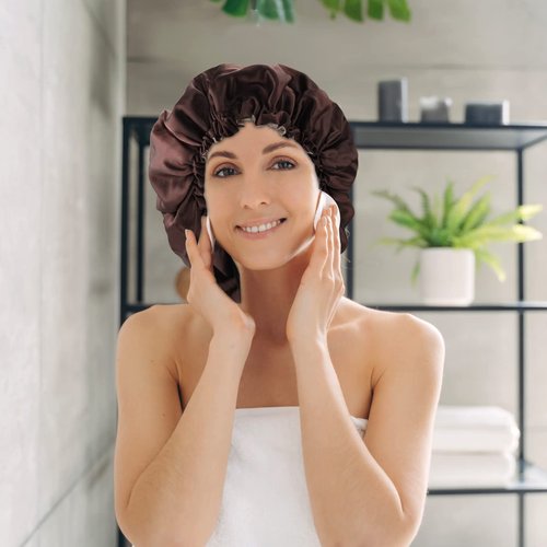 Satin Bonnet Silk Bonnet for Curly Hair Bonnet Braid Bonnet for Sleeping Bonnets for Women Large Double-Layer Adjustable Brown