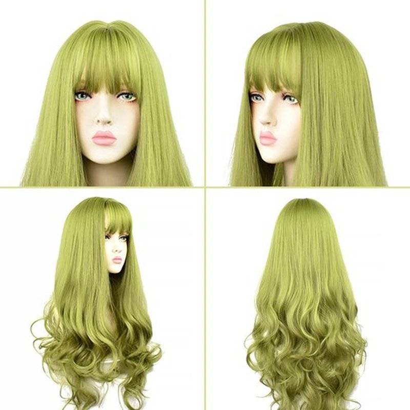 Green Wig for Women Long Green Wig Curly Wavy Hair Wigs for Daily Harajuku Lolita Green Cosplay Wig