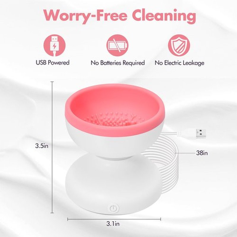 Reiyu Makeup Brush Cleaner Machine, Electric Makeup Brush Cleaner, Automatic Spinning Make Up Brush Cleaner Fit for All Size Makeup Brush（WhitePink）