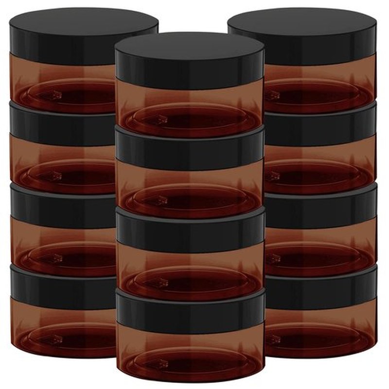 8 oz Amber Plastic Cosmetic Jars Leak Proof Container with Black Lid for Cream, Lotion, Powder, ointment, Beauty Products etc, 12 Pcs.