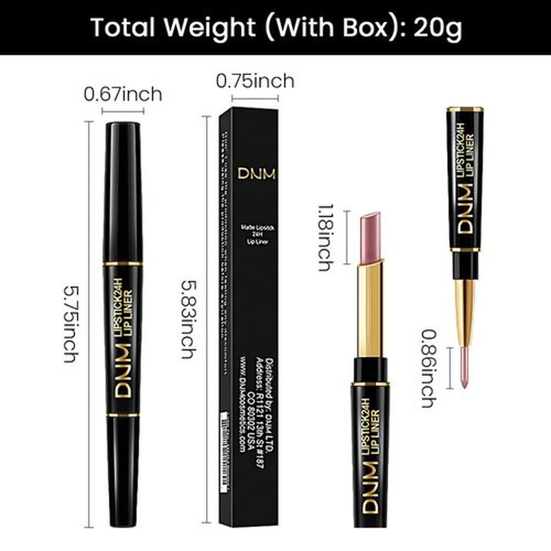 2 in 1 Brown Matte Lip Liner & Lipstick Combination, DNM Metallic Dual Ended Lipstick, Lip Liner, Lip Gloss, 24 Hour all Day Long-Lasting Waterproof Lipliners Pencil for Women Lip Makeup Gift Set 19#
