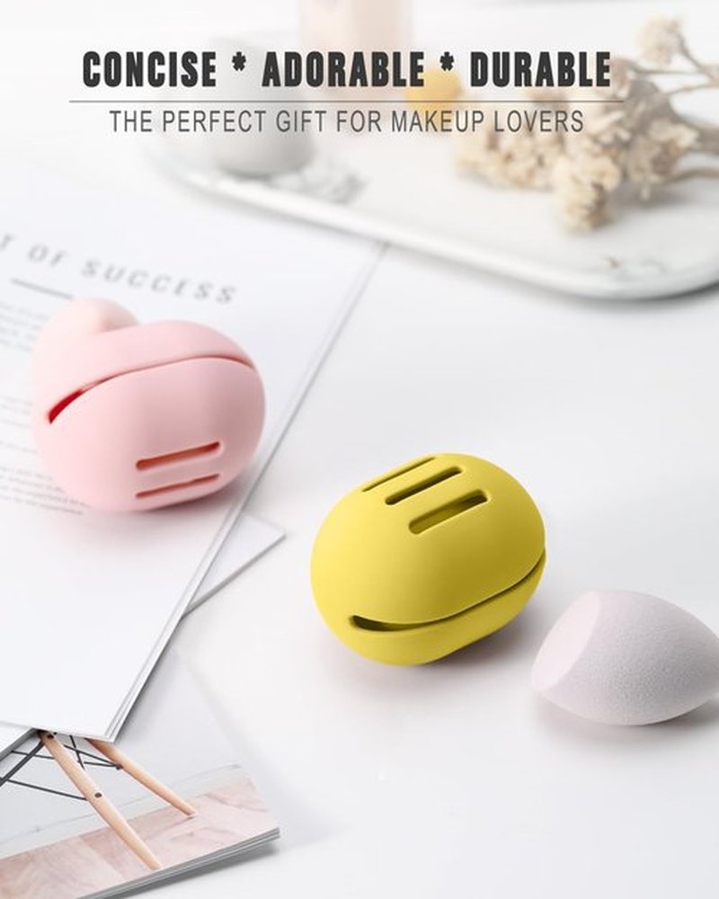 FERYES Makeup Sponge Holder – Shatterproof Eco-Friendly Silicone Beauty Make Up Blender Case for Travel -Yellow