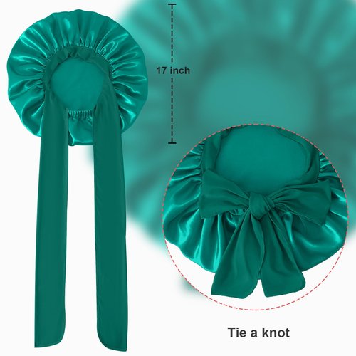 Silk Bonnet for Sleeping Women, Large Silk Hair Bonnet for Sleeping, Satin Hair Bonnet for Sleeping with Tie Band Green