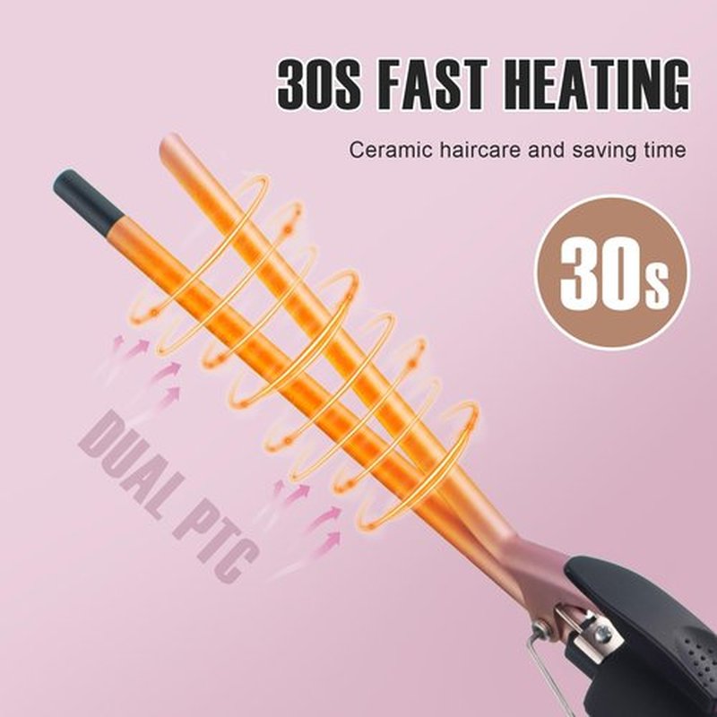 Ficzcfy Small Curling Iron 3/8 Inch Barrel, Thin Curling Wand for Short & Long Hair, 9mm Curling Iron Tourmaline Ceramic Barrel Small Tongs with Adjustable Temperature
