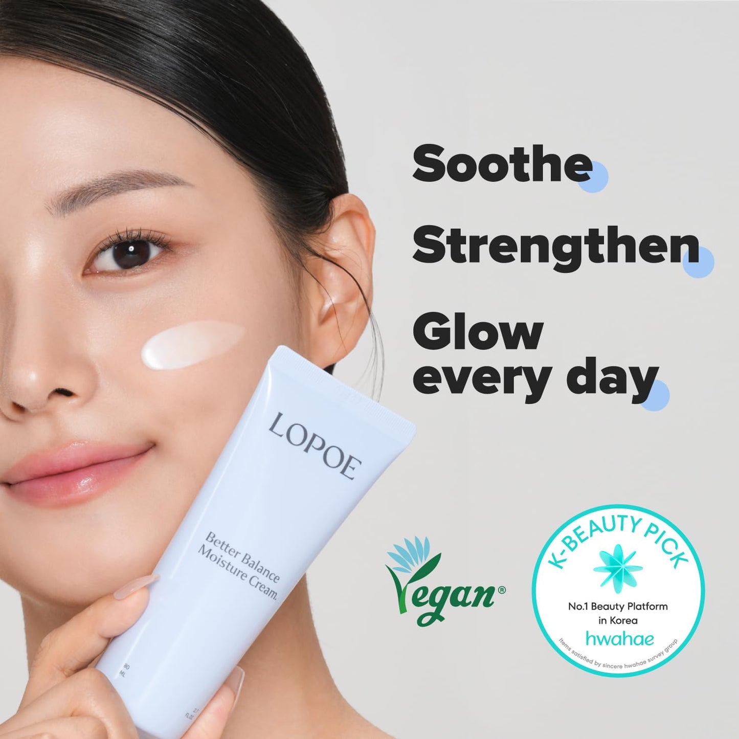 LOPOE Better Balance Moisture Cream - Daily Moisturizing Cream, 100hr Hydration, Instantly Soothes Sensitive Skin, panthenol, Hyaluronic Acid & Ceramide, Vegan, Korean Skincare (2.7 Fl. Oz, 80ml)