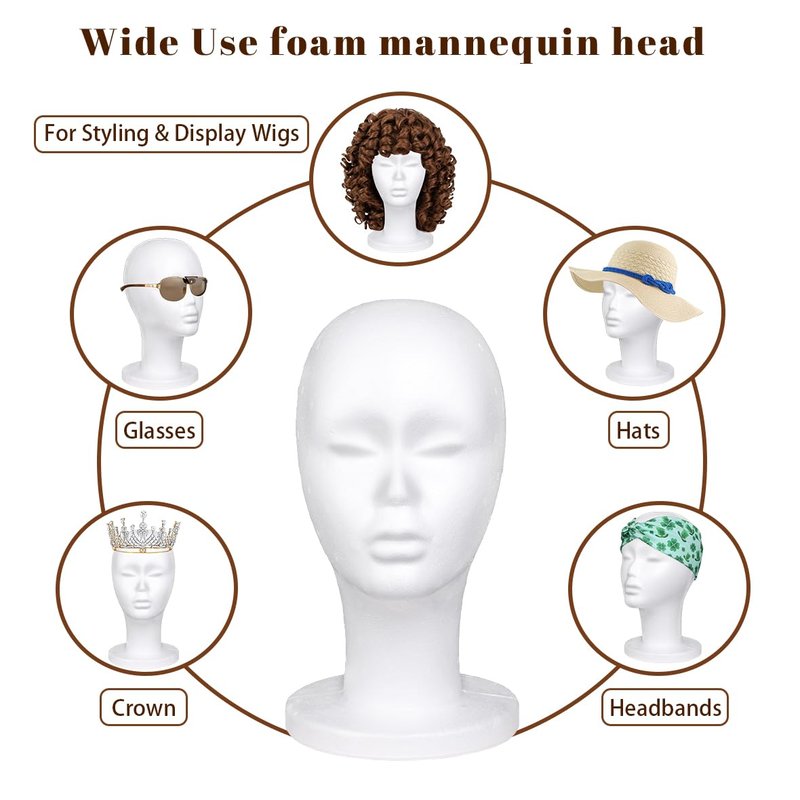 Leeven 3 Packs Foam Wig Head Female Styrofoam Mannequin Head Stand for wigs foam heads Wig Display for Style, Model, Display Hair, Hats, Hairpieces, Mask , Salon and Travel