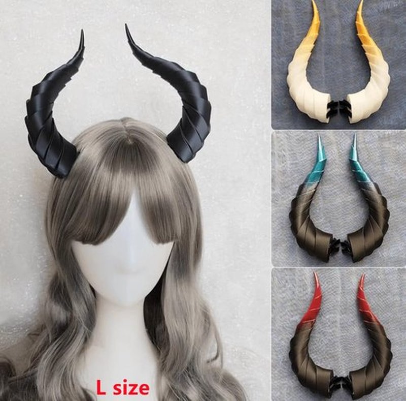Dark Gothic Devil Horns Ghost Sheep Horn Hair clips Headwear Costume Halloween Cosplay Anime Hair Accessories Women Men (blue black, L)